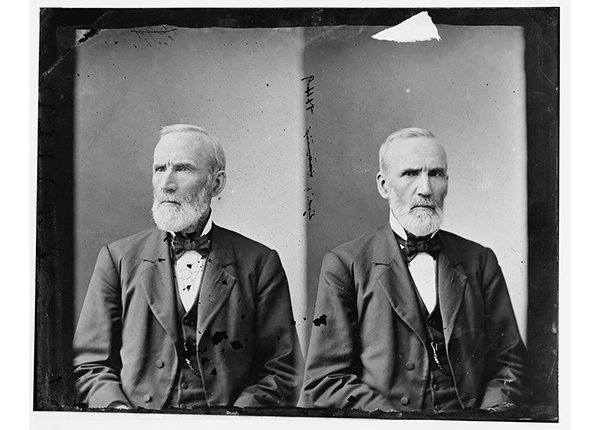 Glass negative of two images, side-by-side, of Julian Rep. Hon. George Washington, seated torso, head-and-shoulders portraits.